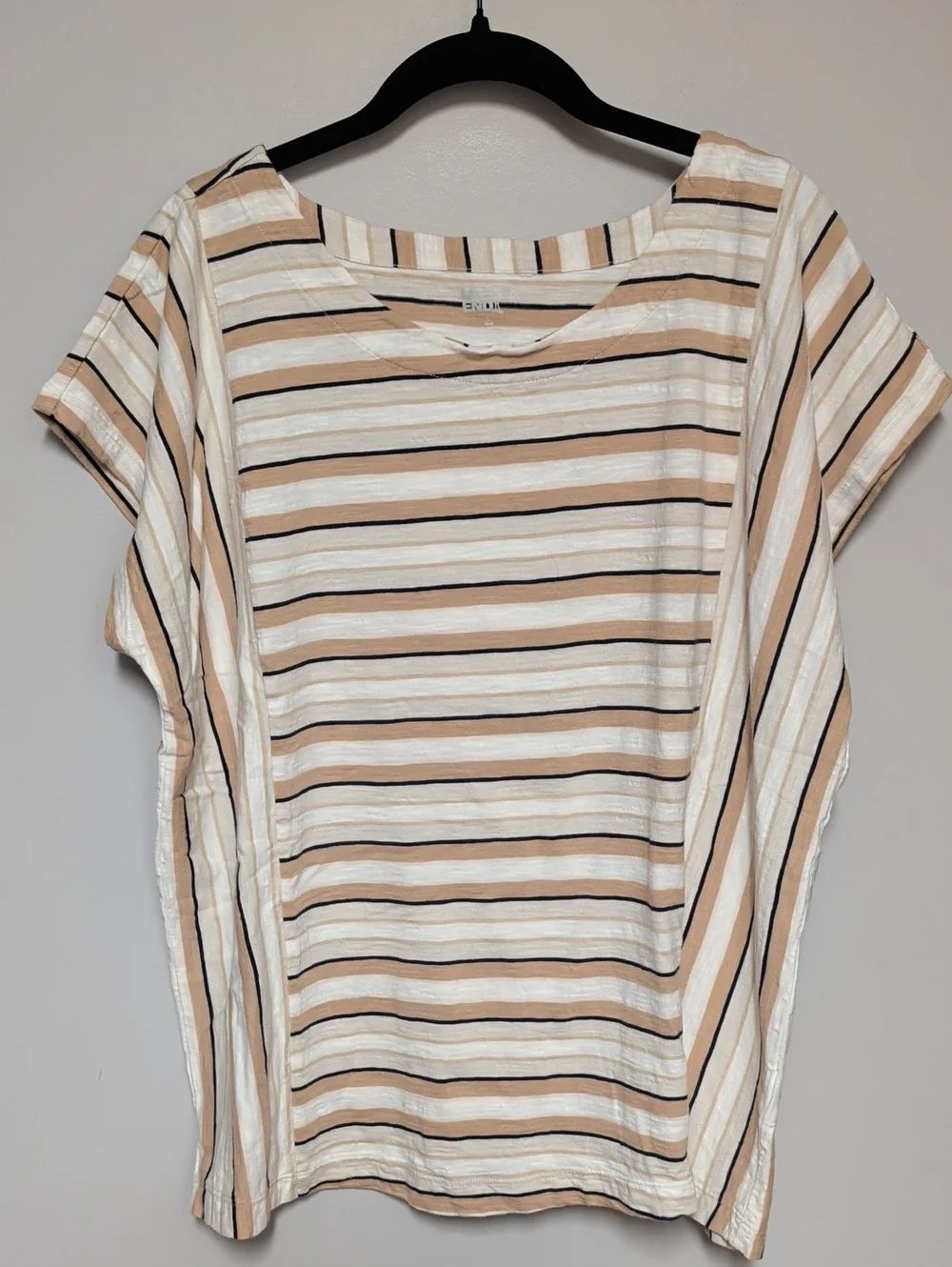 Lands' End Beige, White & Black Striped Short-Sleeve Tee